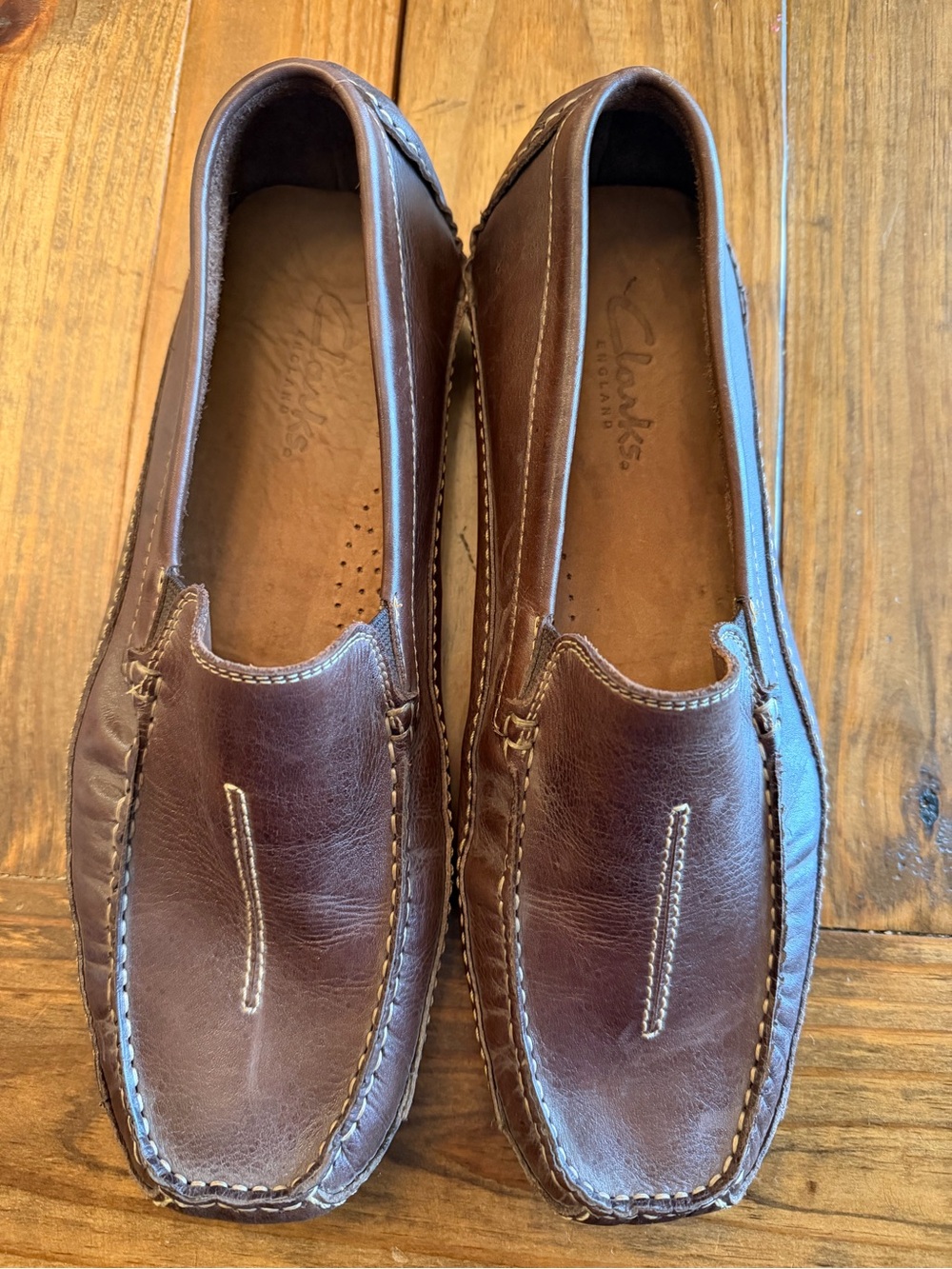 Clarks Men’s Brown Leather Slip-On Moccasins Driving Loafers